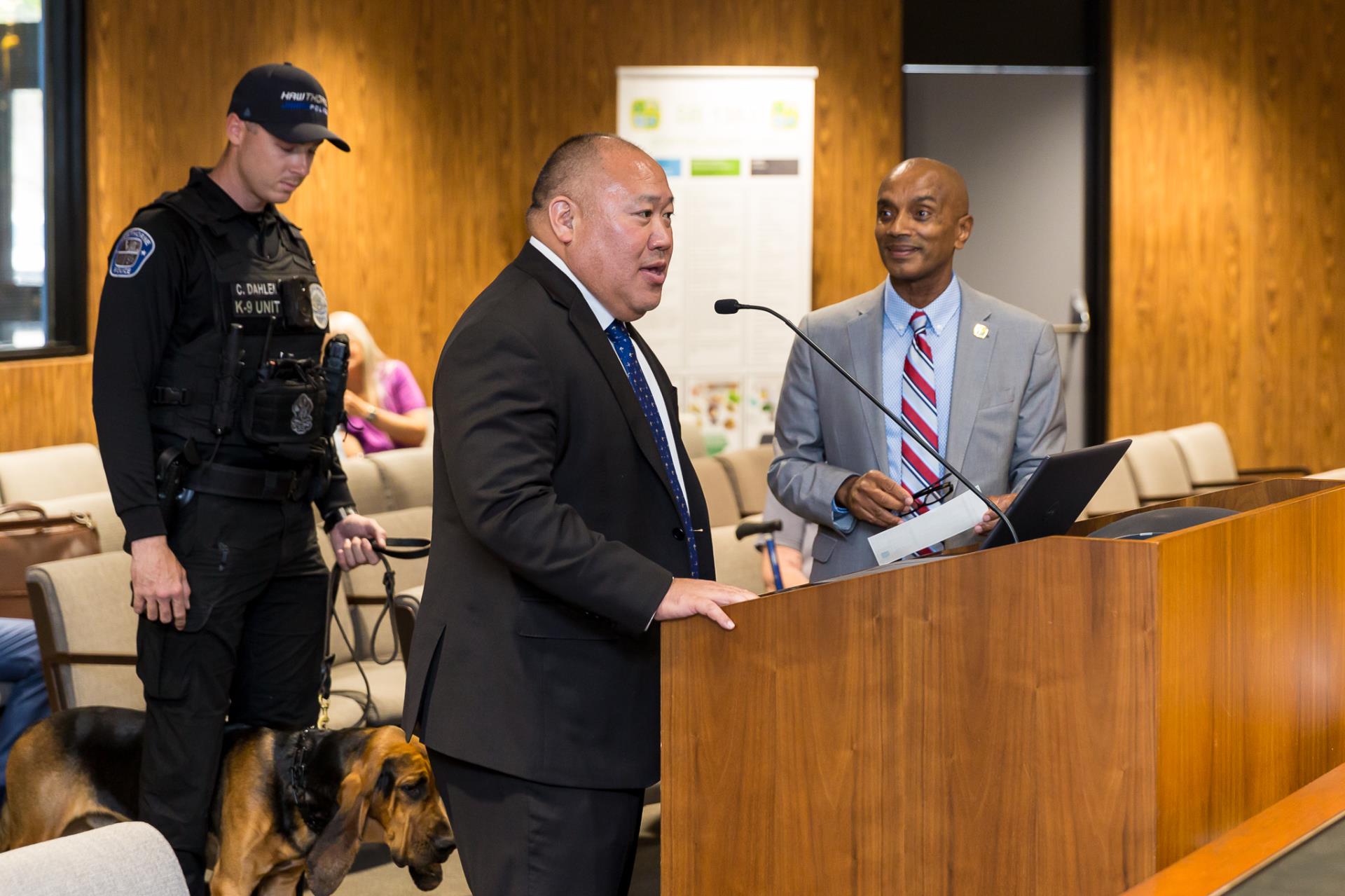 Councilmember Alex Monteiro and Police Chief Tomatani