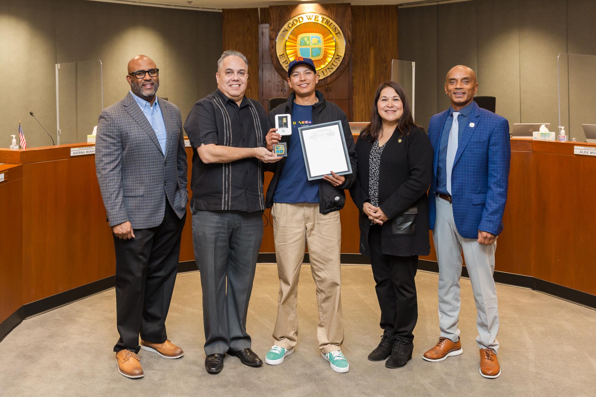 Pro Skater Louie Lopez with Council receiving Key to the City